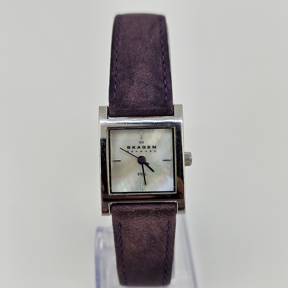 Skagen Women's Watch 20MM MOP Gray Dial Light Purpleโ Leather Bands New Battery